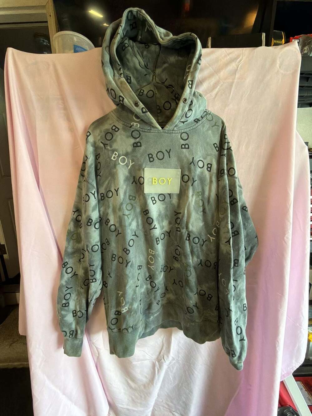Boy London All-Over Print Logo Tie-Dye Hoodie in Green